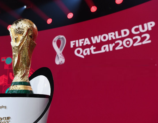 World Cup Trophy in front of Fifa World Cup Stage